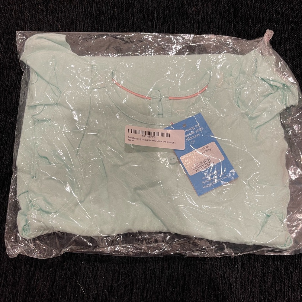 RuffleButts Light Aqua Butterfly Sleeve Knit Dress - Picture 2 of 3